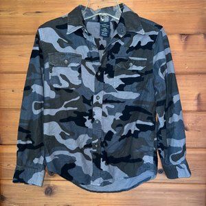 Faded Glory Gray Black Camo Flannel Boys Large 10-12